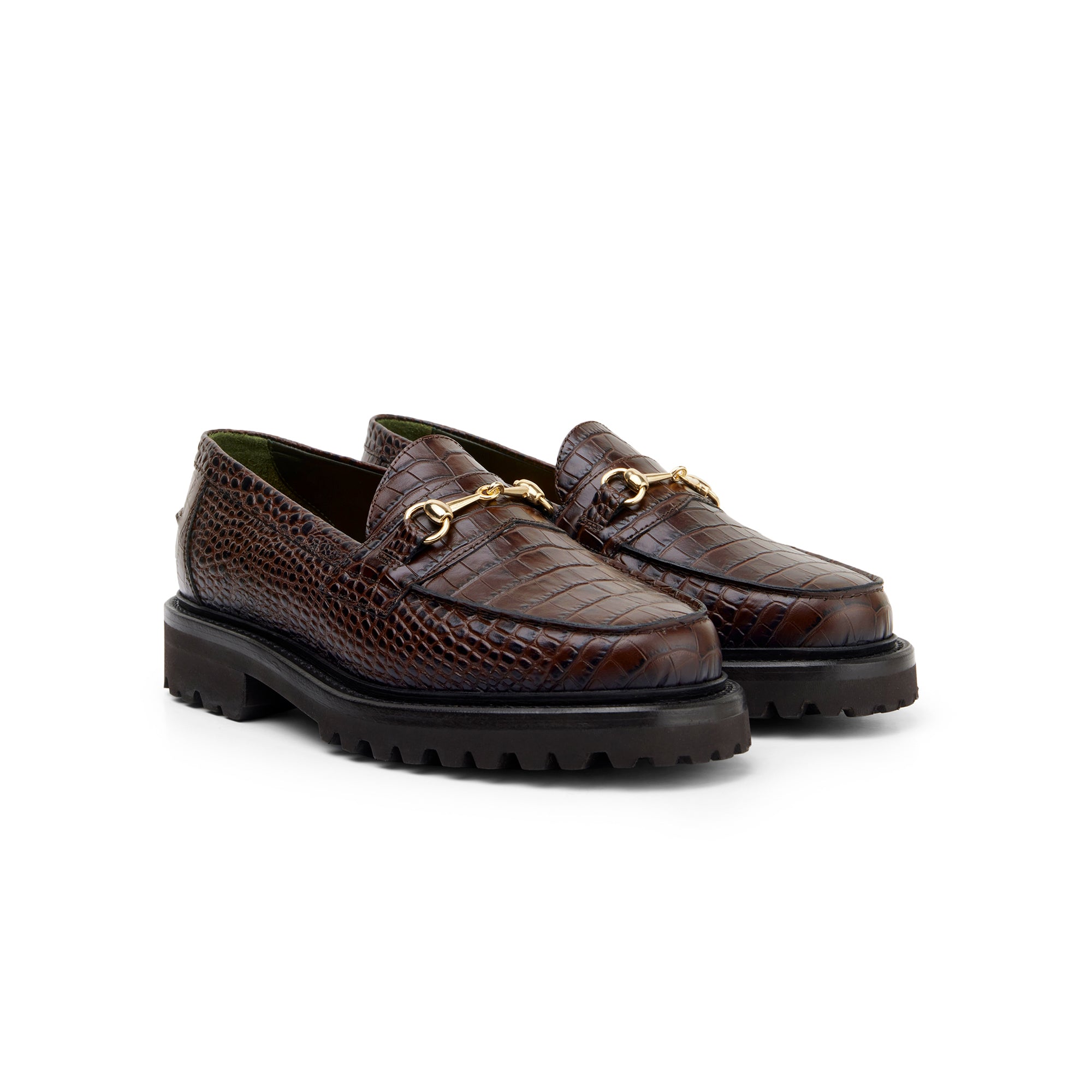 The Mason Horse Bit Loafer, Walnut Croc, Lug Sole